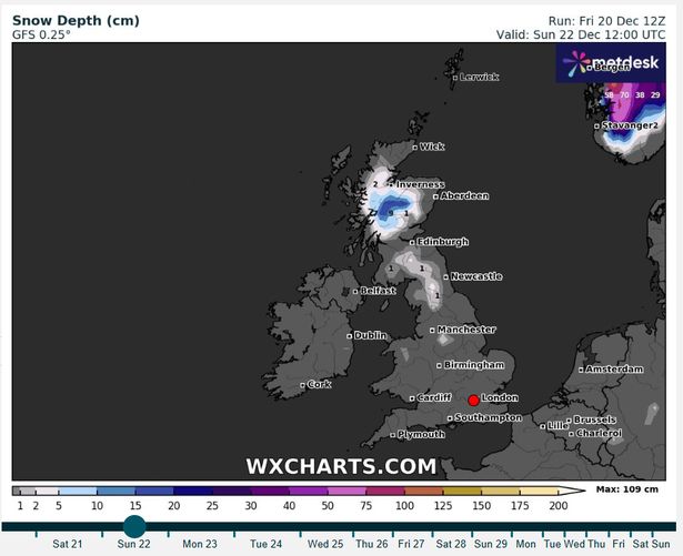 英国气象局发布预警，英国气象地图显示本周末英国人将在哪里看到雪